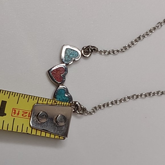Cute Blue Red And Silver Tone 3 Heart Necklace 16.5 Inches Long - Picture 10 of 11